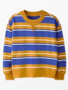 Hanna Andersson Mustard and Royal Blue Striped Crewneck Sweater